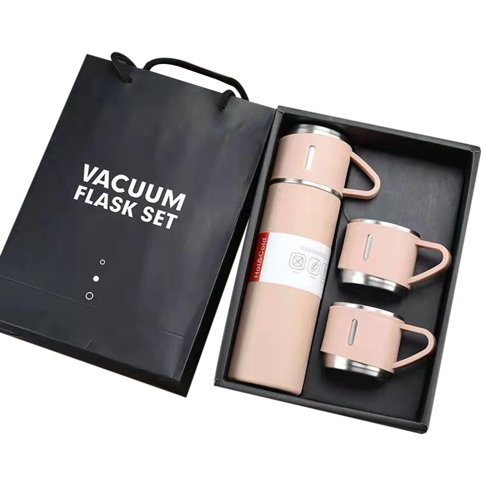 Christmas Gift 3pcs Personalized Outdoor Travel Coffee Tea Thermos Vacuum Flask Stainless Steel Water Bottle Gift Set With 2 Cup