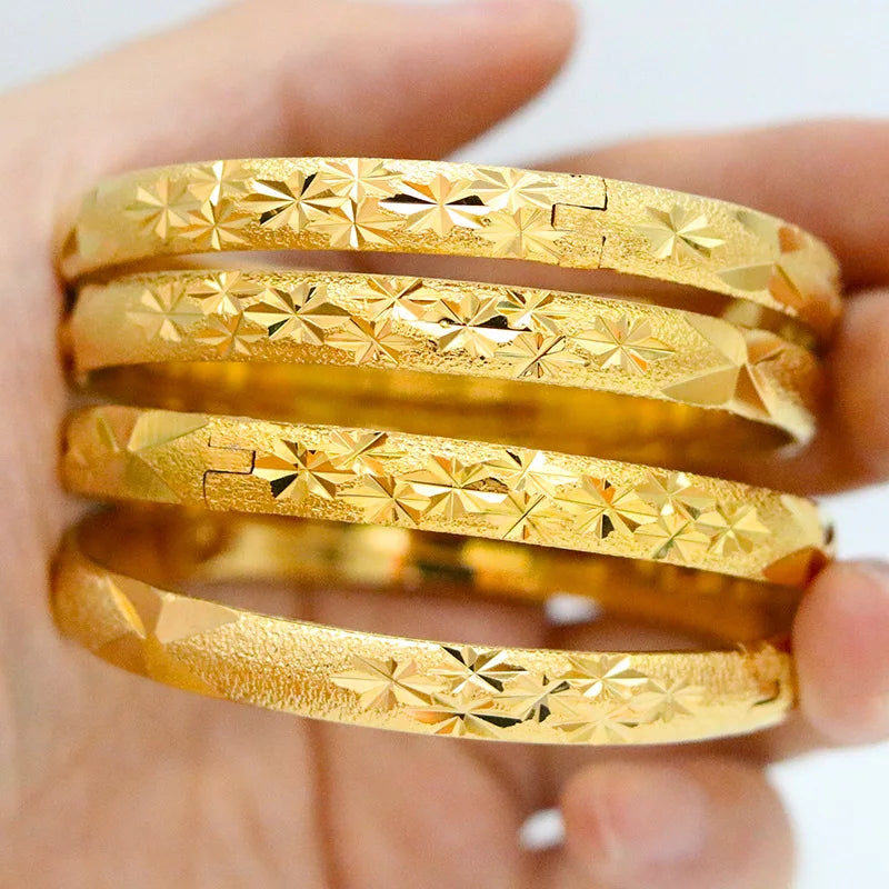 Dropshipping Wholesales 8mm Brass Fashion Bracelet Star Carved Bangle Wedding Gift for Middle Eastern Brides Jewelry