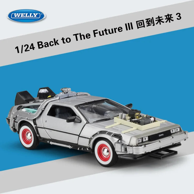 1/24 Diecast Alloy Model Car DMC-12 Delorean Back to the Future Time Machine Plastic Metal Toy Car for Kids Gift Collection