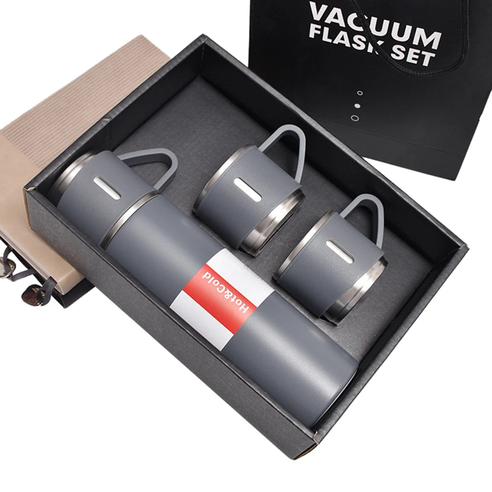 Christmas Gift 3pcs Personalized Outdoor Travel Coffee Tea Thermos Vacuum Flask Stainless Steel Water Bottle Gift Set With 2 Cup