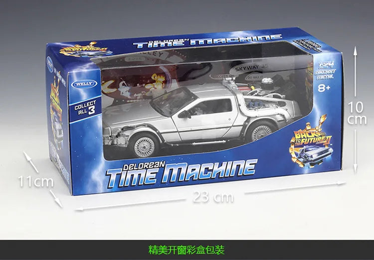 1/24 Diecast Alloy Model Car DMC-12 Delorean Back to the Future Time Machine Plastic Metal Toy Car for Kids Gift Collection