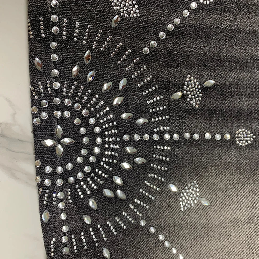 Ohsisa High Street Trendy Men's Denim Shorts  Heavyweight Denim Shorts Rhinestones Crystal Jorts Vintage Baggy for Men's Shorts