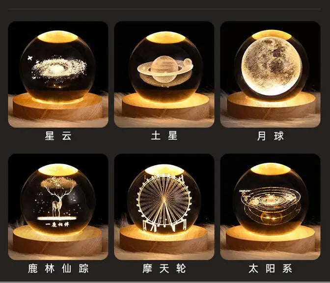 3D Warm White USB Power Crystal Ball Moon Night Light LED Planet Globe Table Lamp Home Decor Gift