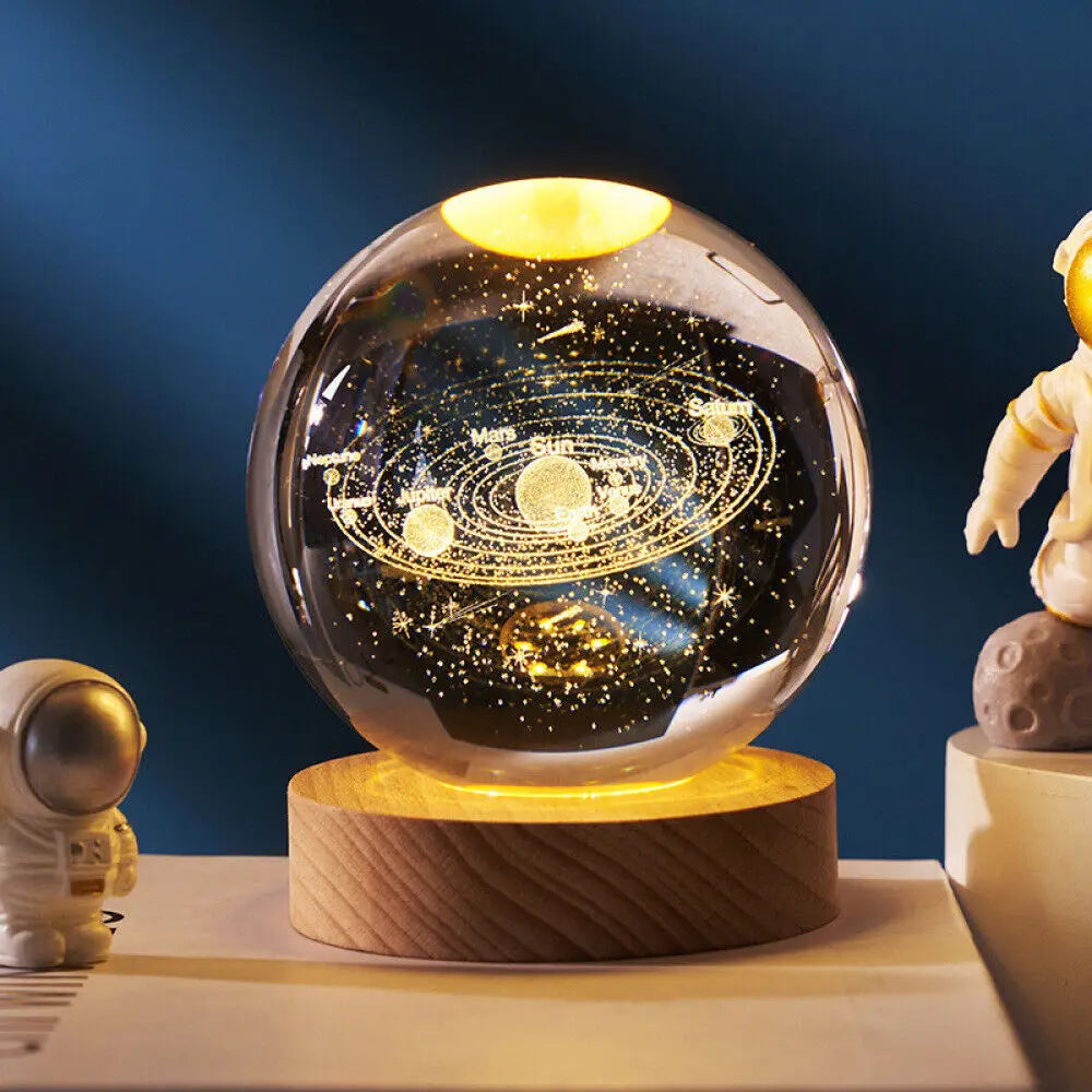 3D Warm White USB Power Crystal Ball Moon Night Light LED Planet Globe Table Lamp Home Decor Gift