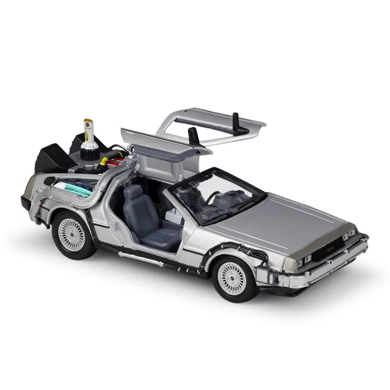 1/24 Diecast Alloy Model Car DMC-12 Delorean Back to the Future Time Machine Plastic Metal Toy Car for Kids Gift Collection