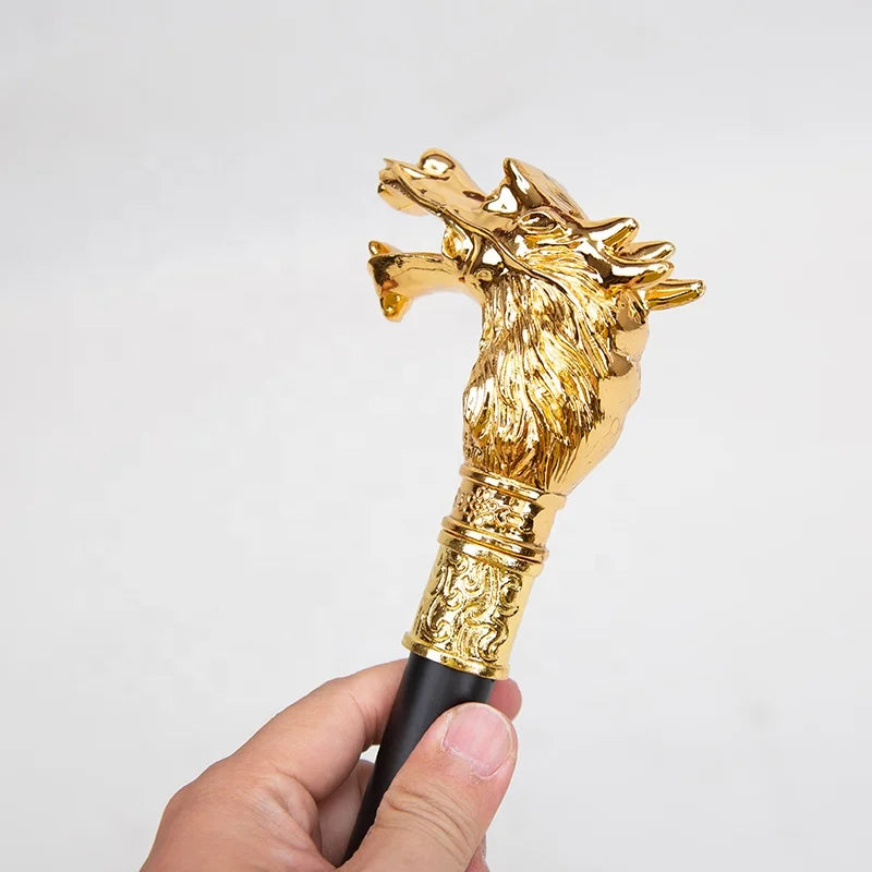 Golden Sea Dragon Luxury Walking Sticks Decorative Fashion Walking Cane Elegant Cosplay Alloy Crosier Vintage Walking Stick