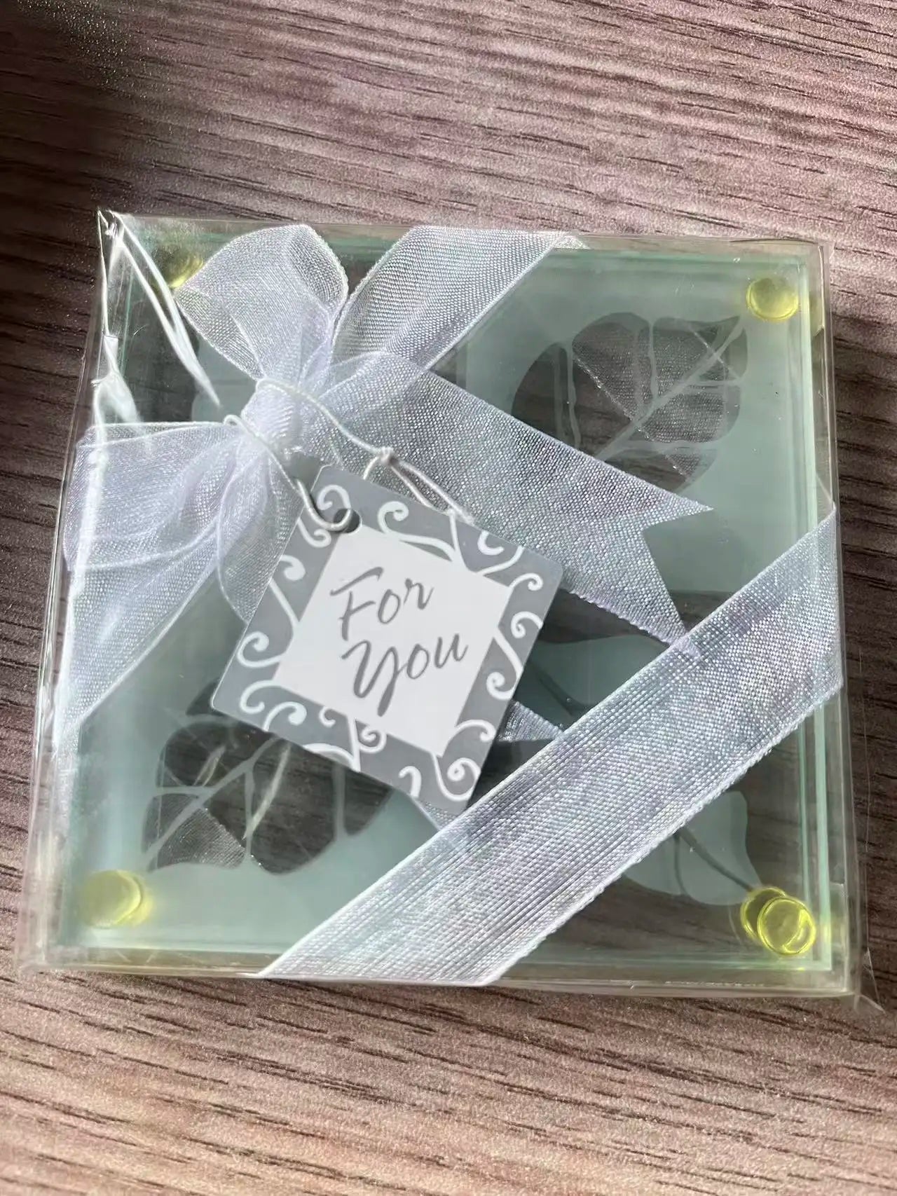 Wedding Gift Favor  Frosted Fall Leaf Glass Coaster Set (2pcs/set)