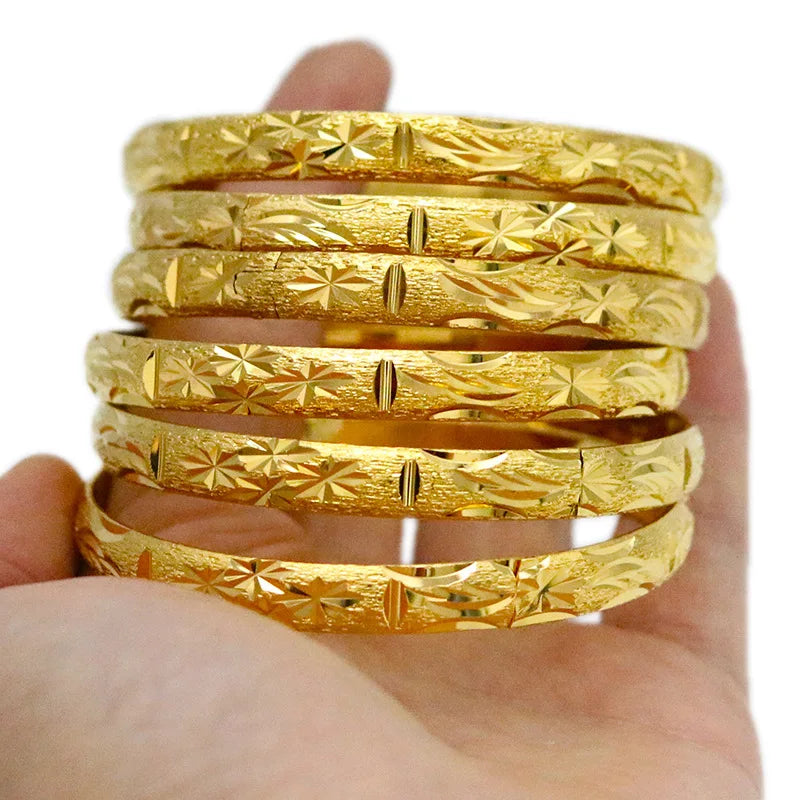 Dropshipping Wholesales 8mm Brass Fashion Bracelet Star Carved Bangle Wedding Gift for Middle Eastern Brides Jewelry