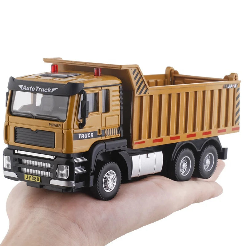 Diecast Toy Vehicles Dump Truck Transporter Sound and Light Pull Back Alloy Toy  for Collection or Gift