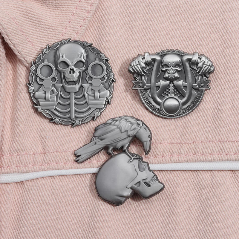 Retro Punk Skull Enamel Pins Brooches Badges Creativity Gothic Jewelry Clothes Backpack Lapel Pin Skeleton Motorcycle Vintage