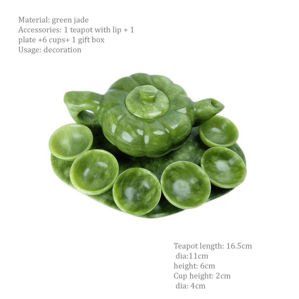 Chinese Traditional Handcraft Jade Teapot With 6 Cups and 1 Jade Plate Set Collectible Jade Teapots & Tea Sets