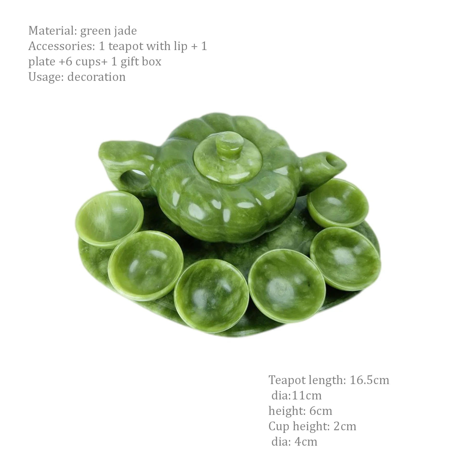 Chinese Traditional Handcraft Jade Teapot With 6 Cups and 1 Jade Plate Set Collectible Jade Teapots & Tea Sets