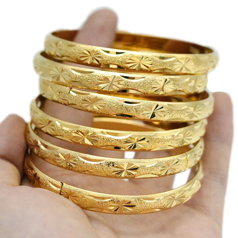 Dropshipping Wholesales 8mm Brass Fashion Bracelet Star Carved Bangle Wedding Gift for Middle Eastern Brides Jewelry