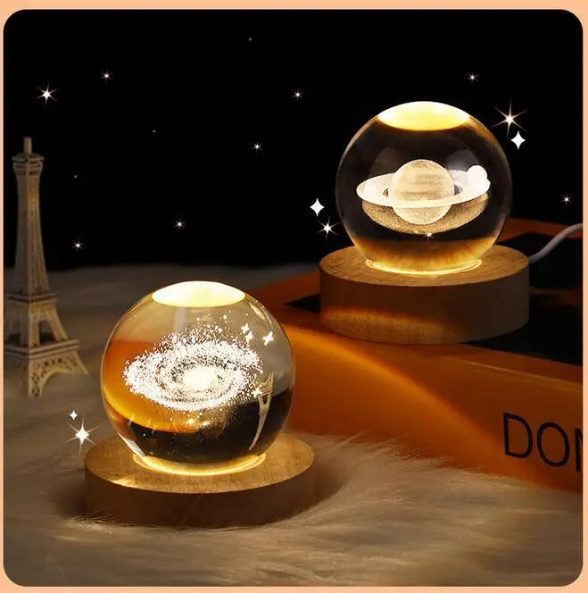 3D Warm White USB Power Crystal Ball Moon Night Light LED Planet Globe Table Lamp Home Decor Gift