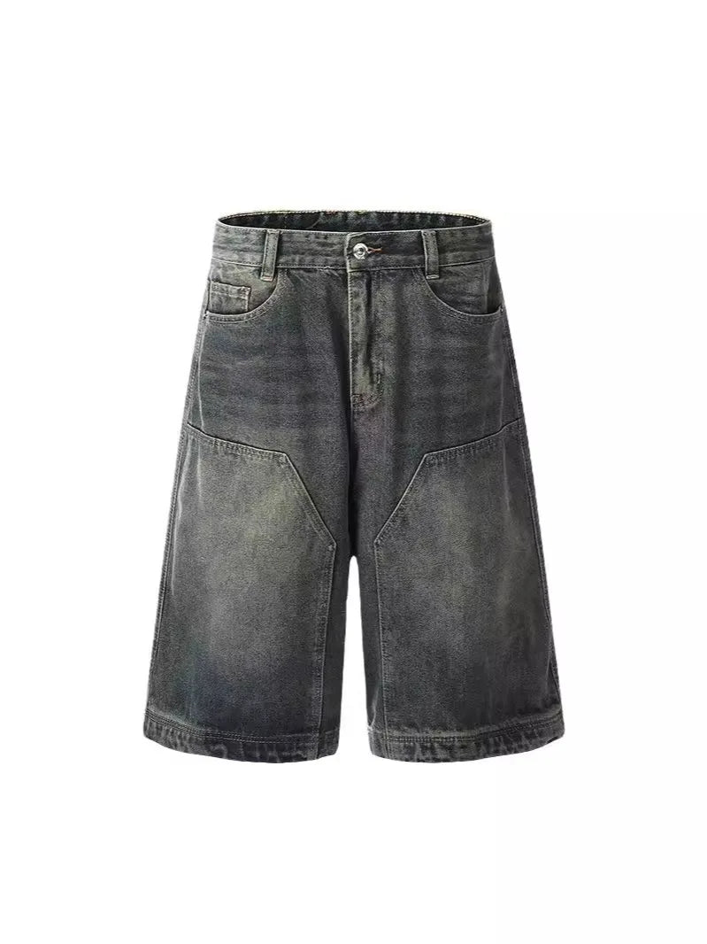 Custom High Quality Plus Size Men's Mid Waist Baggy Denim Shorts Vintage Washed Streetwear for Summer Casual Wide Leg Design