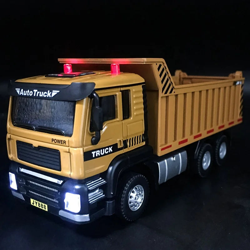 Diecast Toy Vehicles Dump Truck Transporter Sound and Light Pull Back Alloy Toy  for Collection or Gift