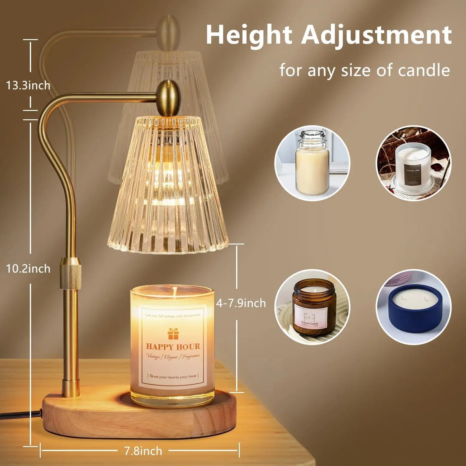 Imenlox Electric Candle Warmer Lamp Timer Dimmer Adjustable Height Glass Scented Wax Melt Home Decor Birthday Gifts for
