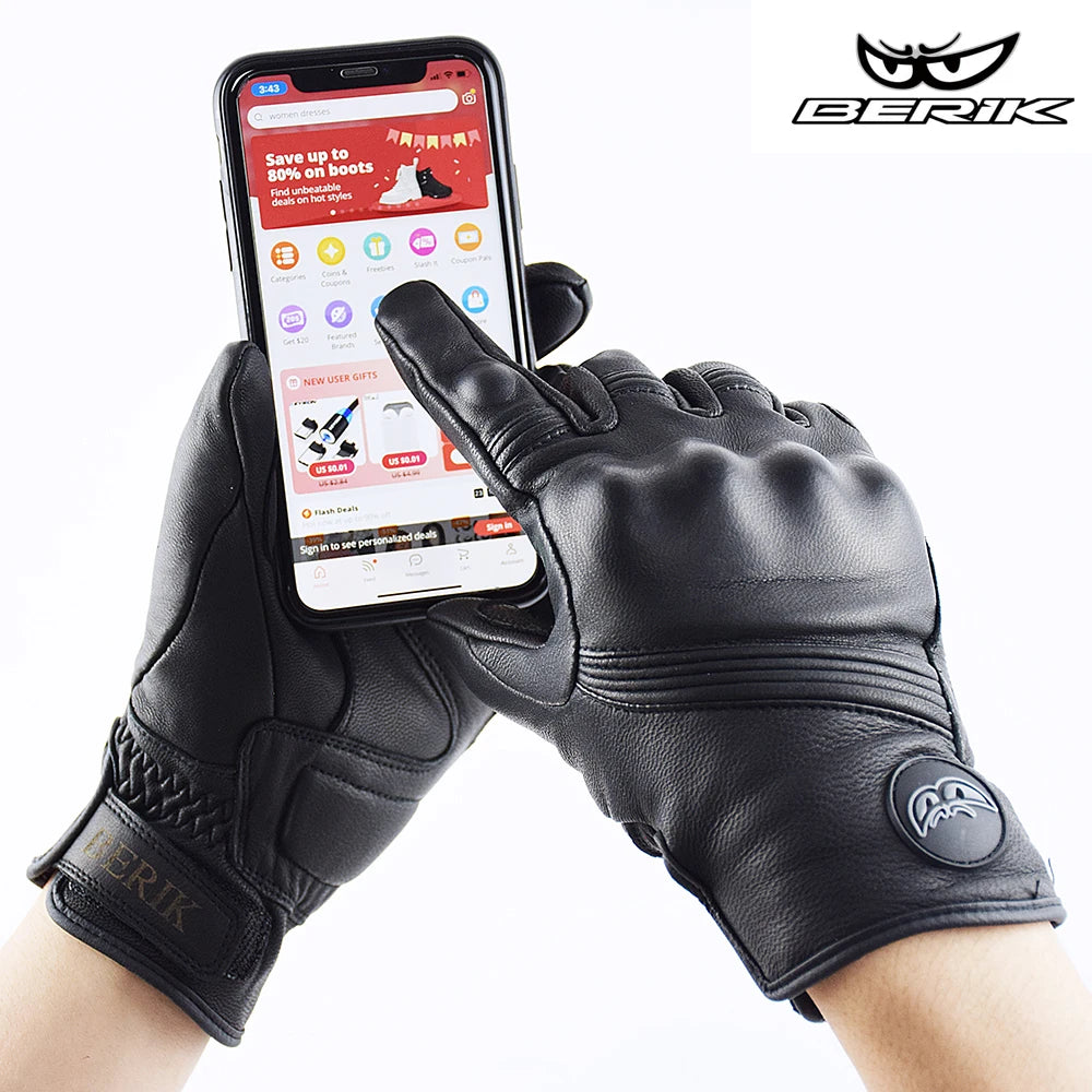 Vintage Leather Motorcycle Racing Gloves Men Women Motorcyclist Guantes Moto Long Luvas Full Finger Motocross MTB Biker Gloves