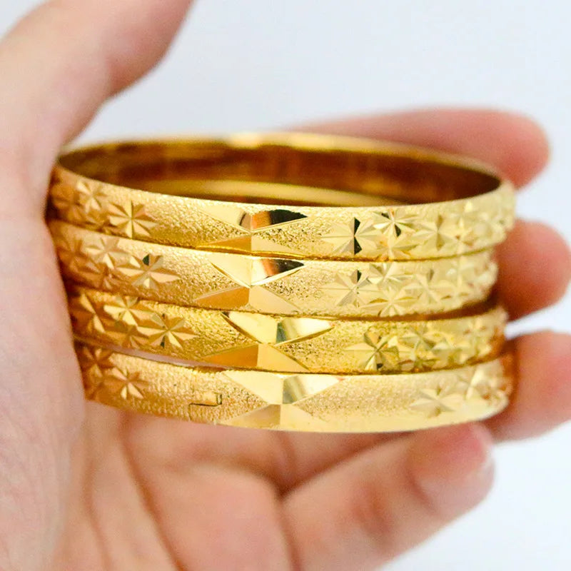 Dropshipping Wholesales 8mm Brass Fashion Bracelet Star Carved Bangle Wedding Gift for Middle Eastern Brides Jewelry