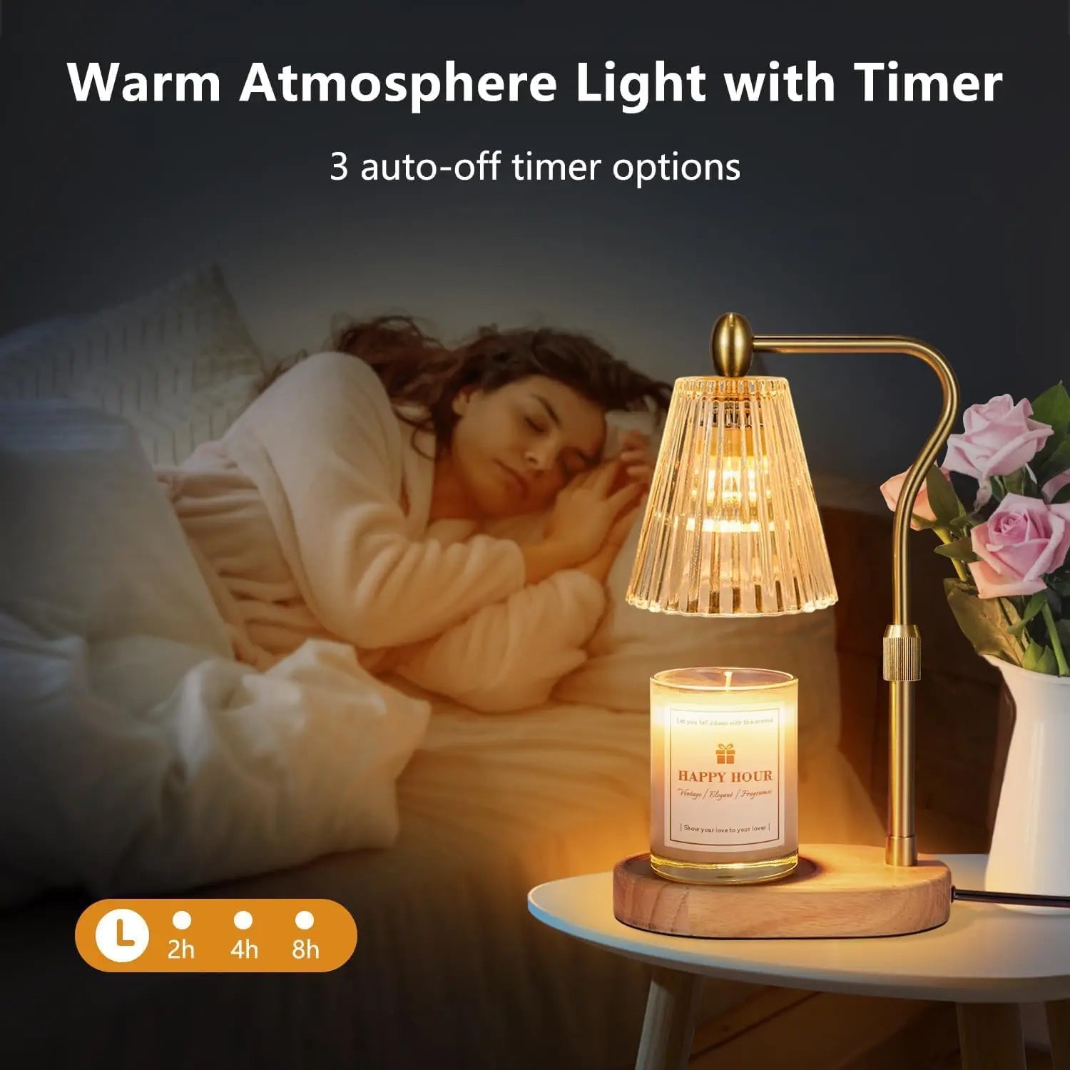 Imenlox Electric Candle Warmer Lamp Timer Dimmer Adjustable Height Glass Scented Wax Melt Home Decor Birthday Gifts for