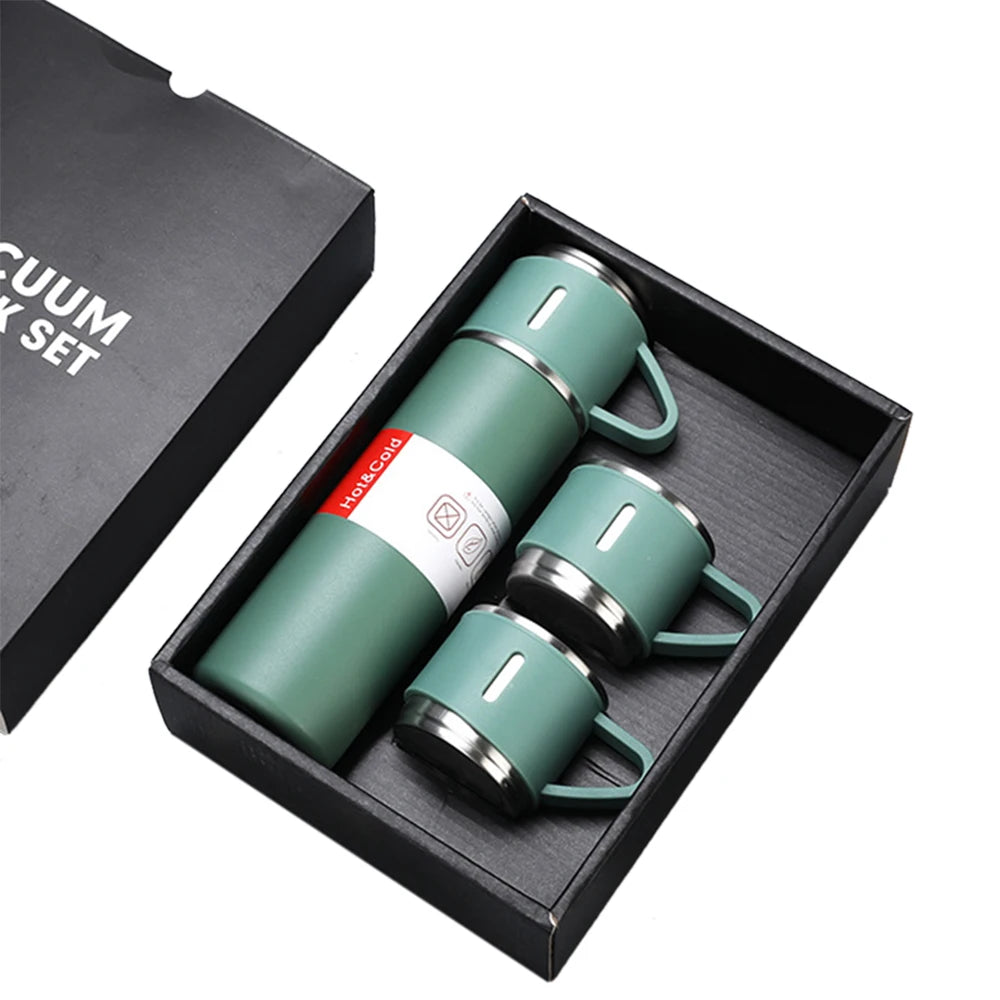 Christmas Gift 3pcs Personalized Outdoor Travel Coffee Tea Thermos Vacuum Flask Stainless Steel Water Bottle Gift Set With 2 Cup
