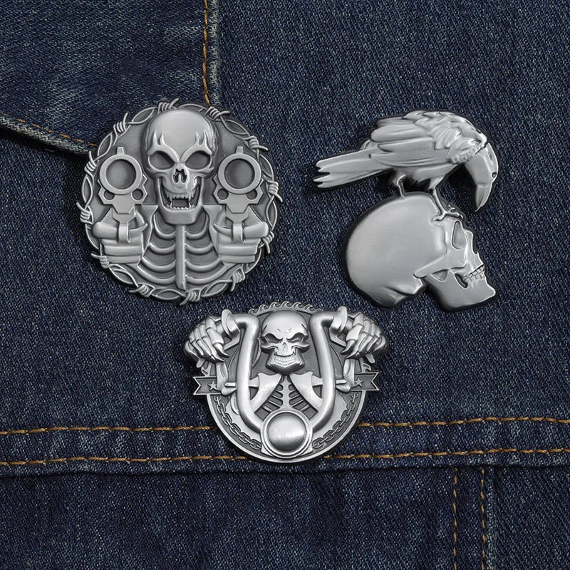 Retro Punk Skull Enamel Pins Brooches Badges Creativity Gothic Jewelry Clothes Backpack Lapel Pin Skeleton Motorcycle Vintage