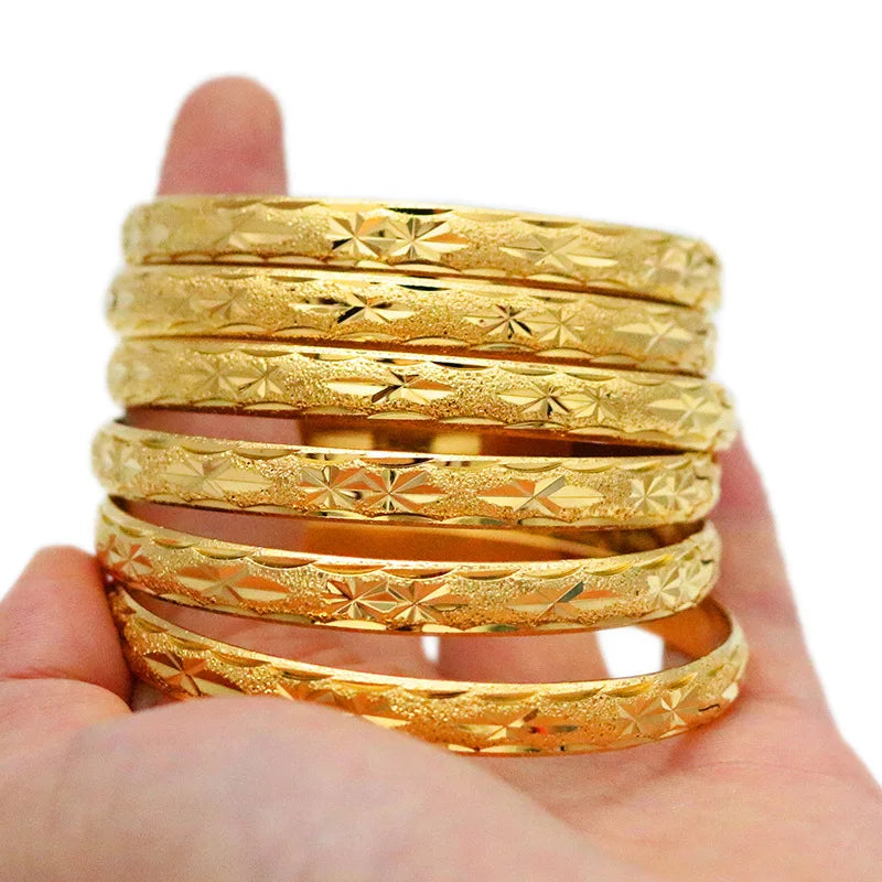 Dropshipping Wholesales 8mm Brass Fashion Bracelet Star Carved Bangle Wedding Gift for Middle Eastern Brides Jewelry