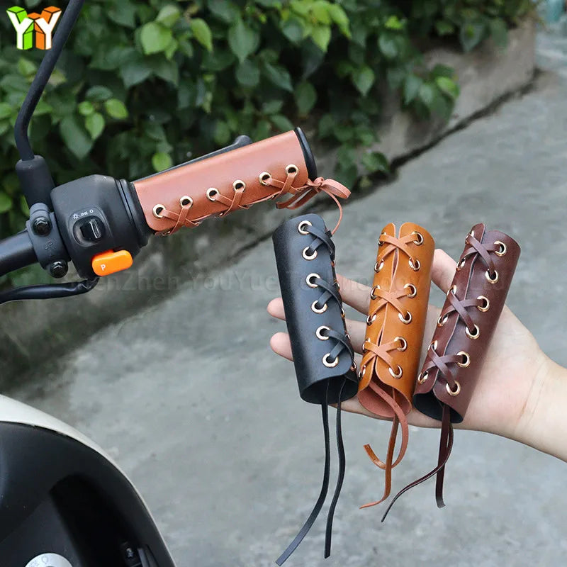 YY  Vintage Bike Handlebar Grips Holster Bicycle Tapes Leather Protective Cover Retro Handlebar Grips Parts