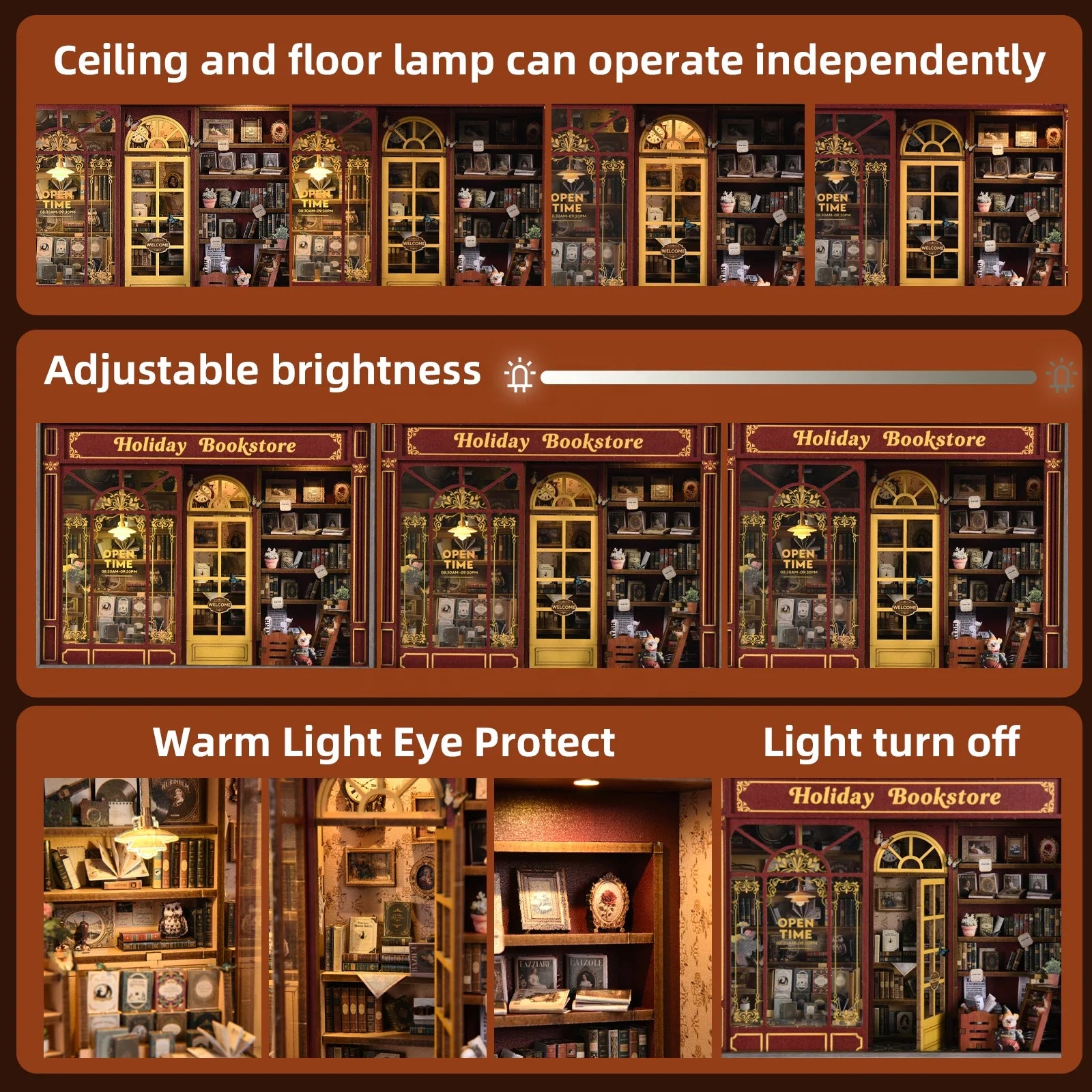 2025 New Mini Toy Style Street Corner Holiday Bookstore Photo Frame DIY Wooden Toy House with Bookshelf Decorative Collectibles