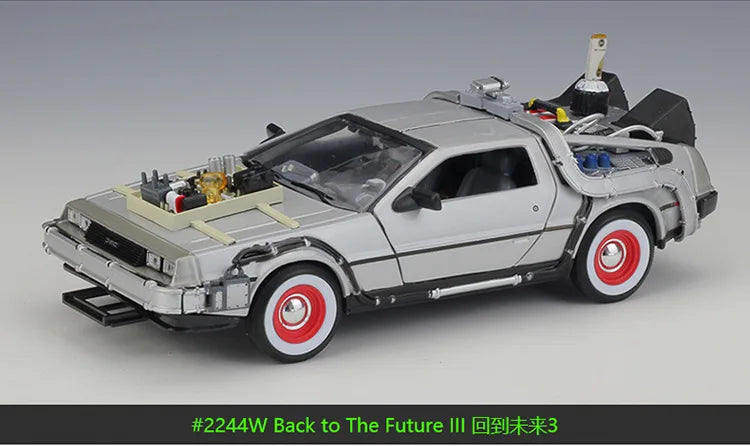 1/24 Diecast Alloy Model Car DMC-12 Delorean Back to the Future Time Machine Plastic Metal Toy Car for Kids Gift Collection