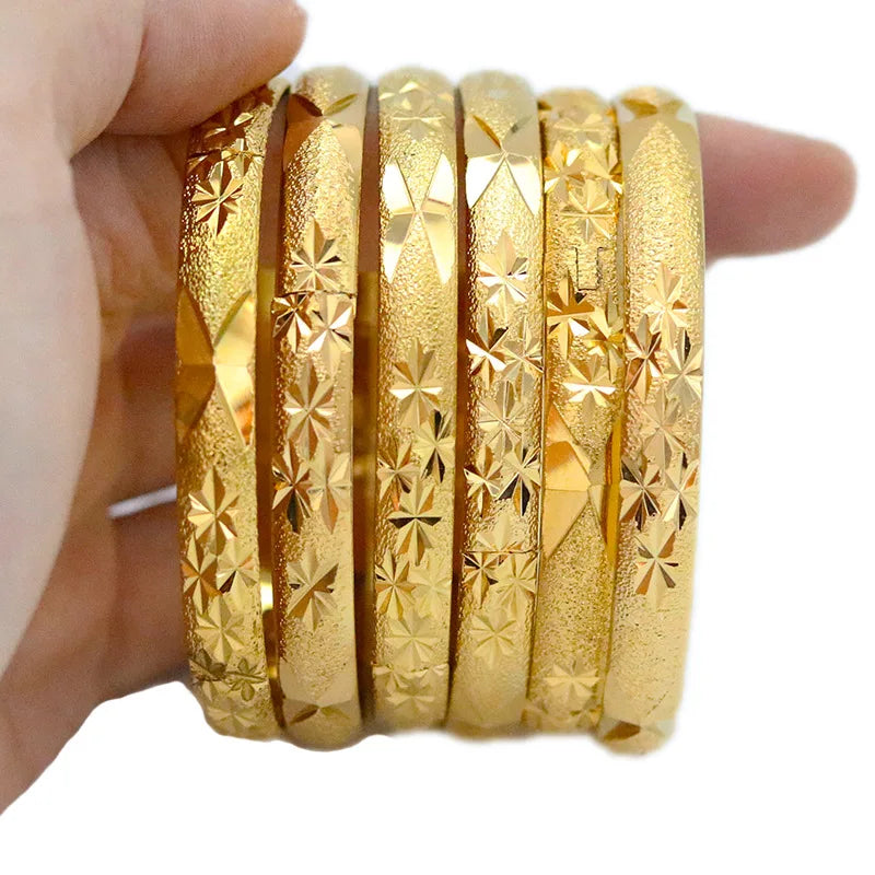 Dropshipping Wholesales 8mm Brass Fashion Bracelet Star Carved Bangle Wedding Gift for Middle Eastern Brides Jewelry