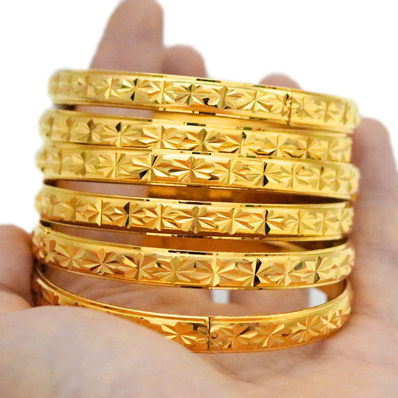 Dropshipping Wholesales 8mm Brass Fashion Bracelet Star Carved Bangle Wedding Gift for Middle Eastern Brides Jewelry