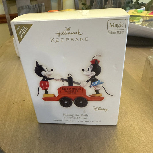 New 2008 Hallmark Disney Mickey & Minnie Riding The Rails Ornament.